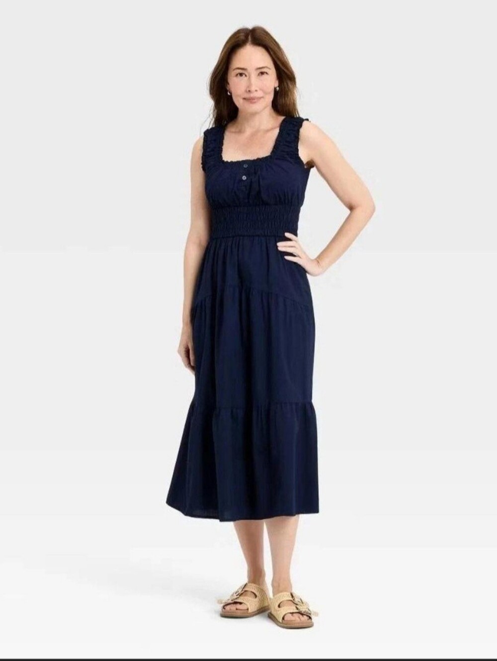 Universal Thread Navy Smocked Tiered Midi Dress